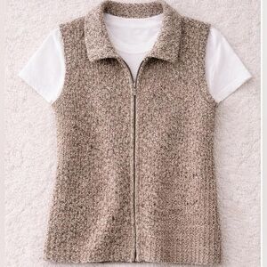Westbound Marled Knit Zip Up Sweater Vest Collared Neutral Layering Top L